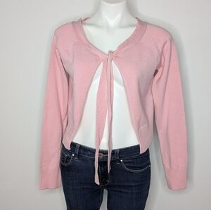 NWT Vintage Y2K JJ Original Light Pink Tie Neck Long Sleeve Cardigan Sweater L